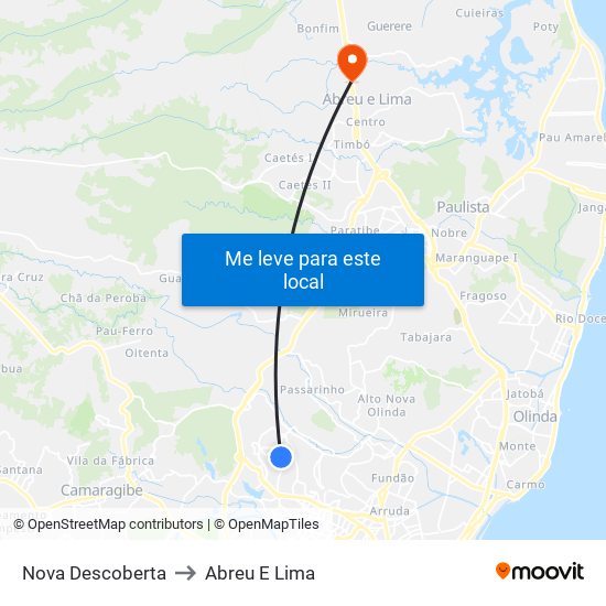 Nova Descoberta to Abreu E Lima map