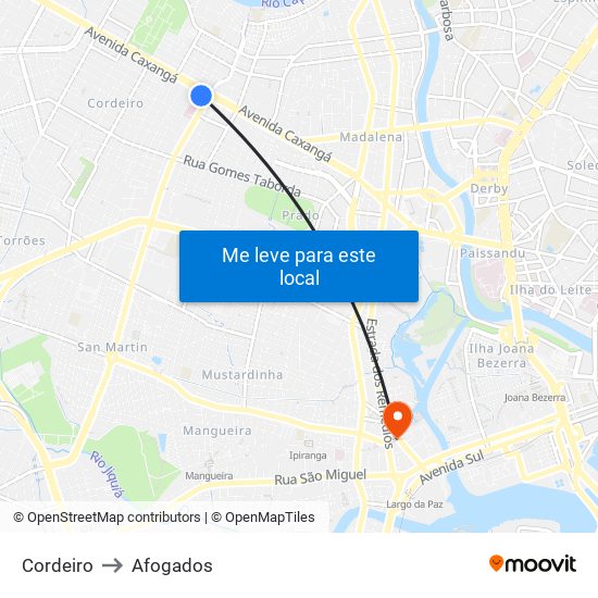 Cordeiro to Afogados map