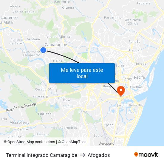 Terminal Integrado Camaragibe to Afogados map