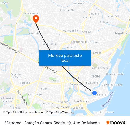 Metrorec - Estação Central Recife to Alto Do Mandu map