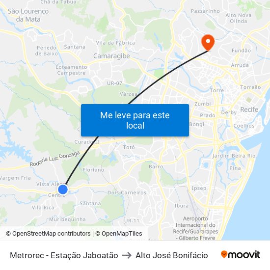 Metrorec - Estação Jaboatão to Alto José Bonifácio map
