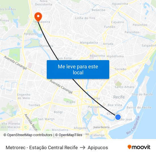 Metrorec - Estação Central Recife to Apipucos map