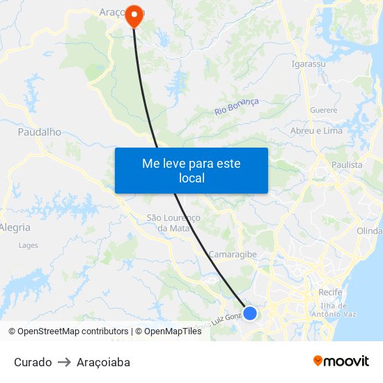 Curado to Araçoiaba map