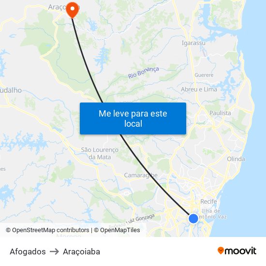 Afogados to Araçoiaba map