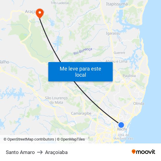 Santo Amaro to Araçoiaba map