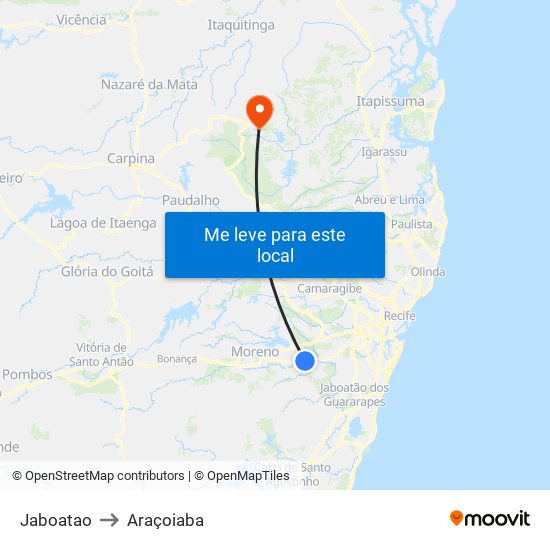 Jaboatao to Araçoiaba map