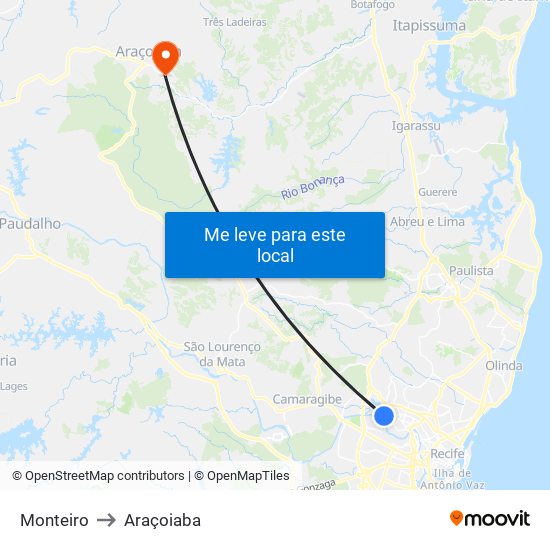 Monteiro to Araçoiaba map