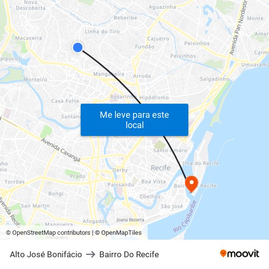 Alto José Bonifácio to Bairro Do Recife map