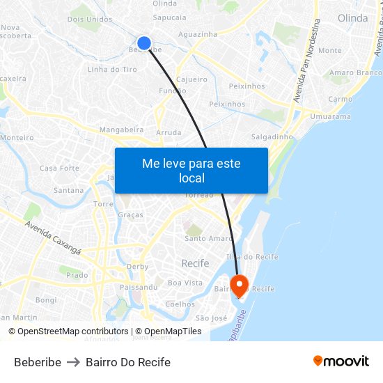 Beberibe to Bairro Do Recife map