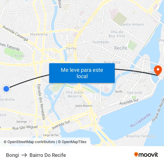 Bongi to Bairro Do Recife map