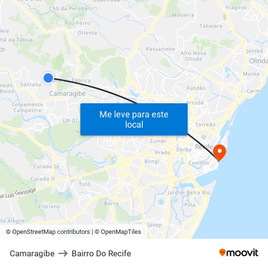 Camaragibe to Bairro Do Recife map