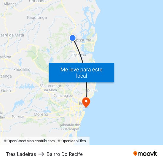 Tres Ladeiras to Bairro Do Recife map