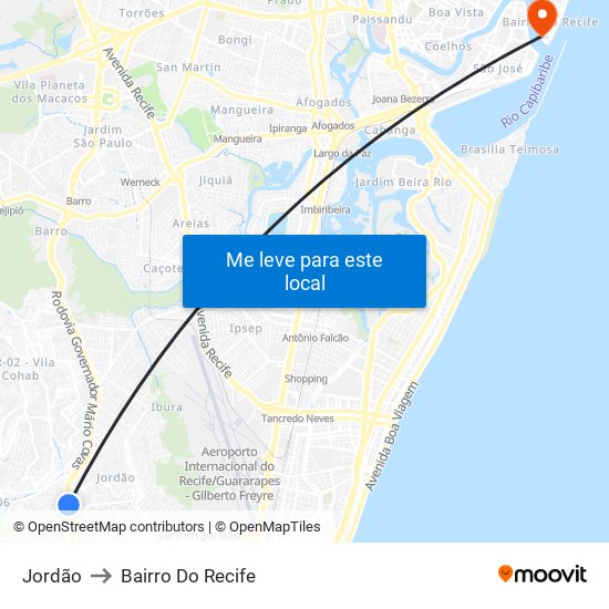 Jordão to Bairro Do Recife map