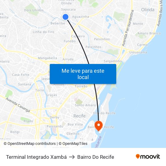 Terminal Integrado Xambá to Bairro Do Recife map