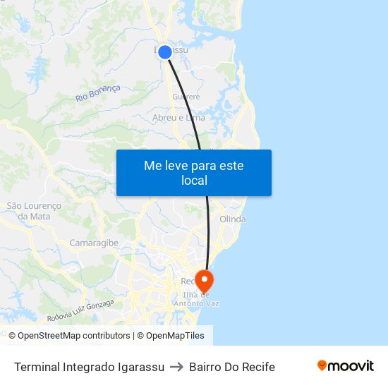 Terminal Integrado Igarassu to Bairro Do Recife map