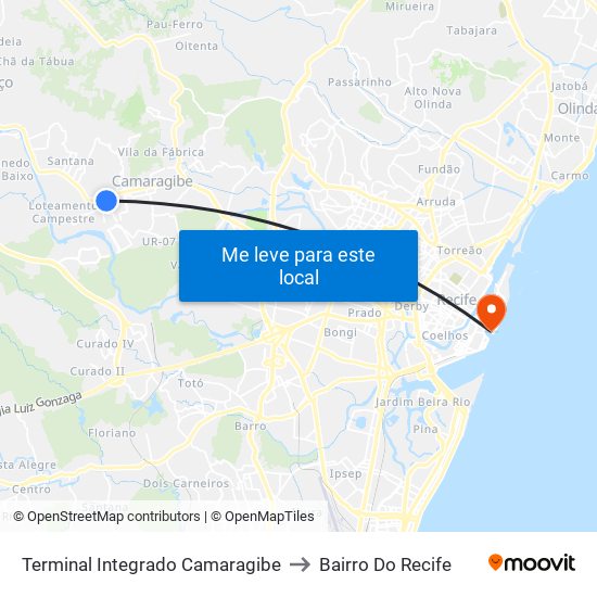 Terminal Integrado Camaragibe to Bairro Do Recife map