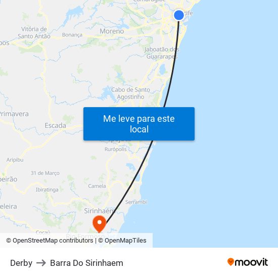 Derby to Barra Do Sirinhaem map