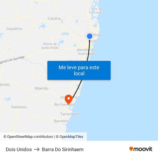 Dois Unidos to Barra Do Sirinhaem map