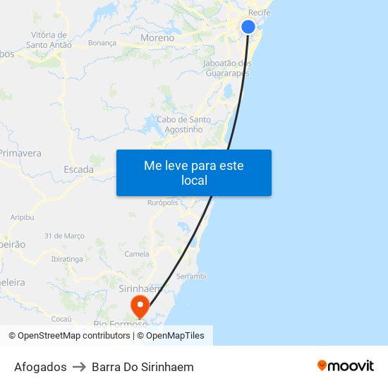 Afogados to Barra Do Sirinhaem map