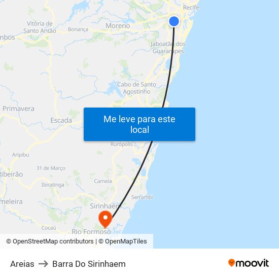 Areias to Barra Do Sirinhaem map