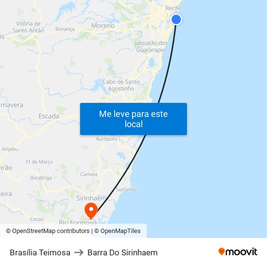 Brasília Teimosa to Barra Do Sirinhaem map