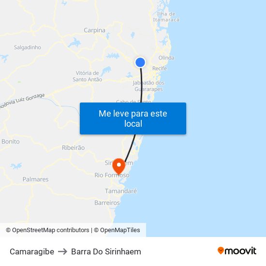 Camaragibe to Barra Do Sirinhaem map