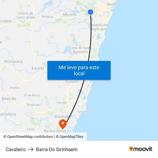 Cavaleiro to Barra Do Sirinhaem map