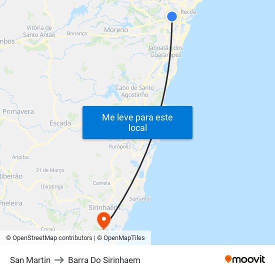 San Martin to Barra Do Sirinhaem map