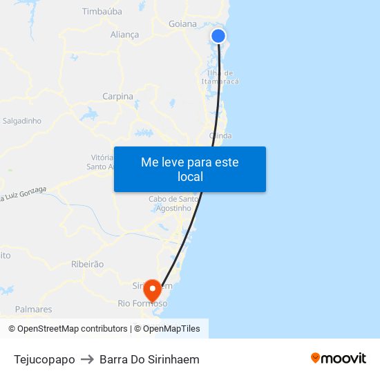 Tejucopapo to Barra Do Sirinhaem map