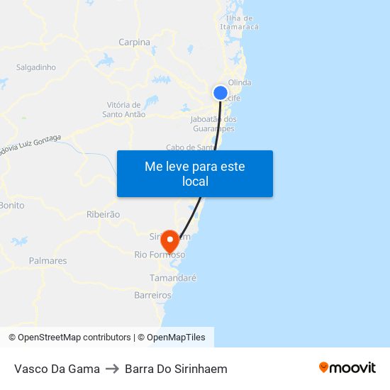 Vasco Da Gama to Barra Do Sirinhaem map