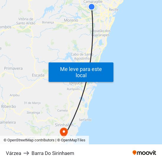 Várzea to Barra Do Sirinhaem map