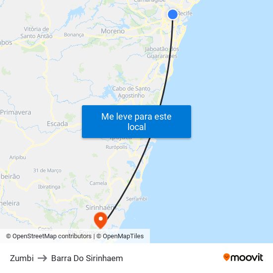 Zumbi to Barra Do Sirinhaem map