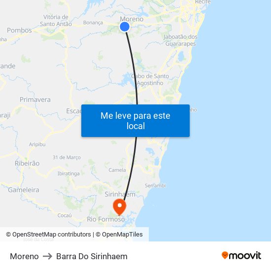 Moreno to Barra Do Sirinhaem map