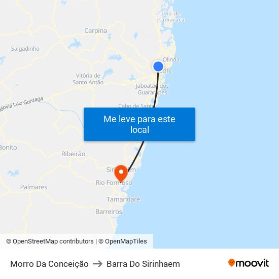 Morro Da Conceição to Barra Do Sirinhaem map
