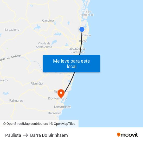 Paulista to Barra Do Sirinhaem map