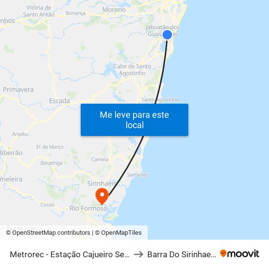 Metrorec - Estação Cajueiro Seco to Barra Do Sirinhaem map