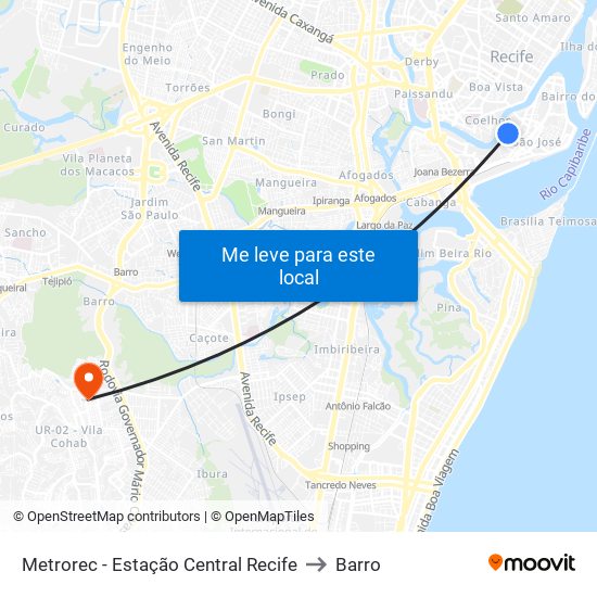 Metrorec - Estação Central Recife to Barro map