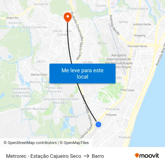 Metrorec - Estação Cajueiro Seco to Barro map