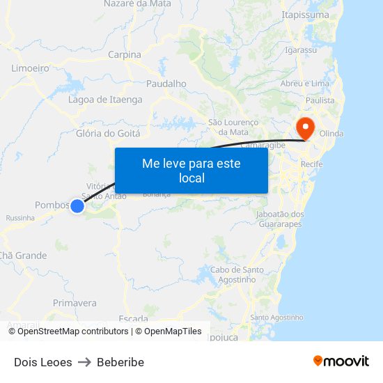 Dois Leoes to Beberibe map