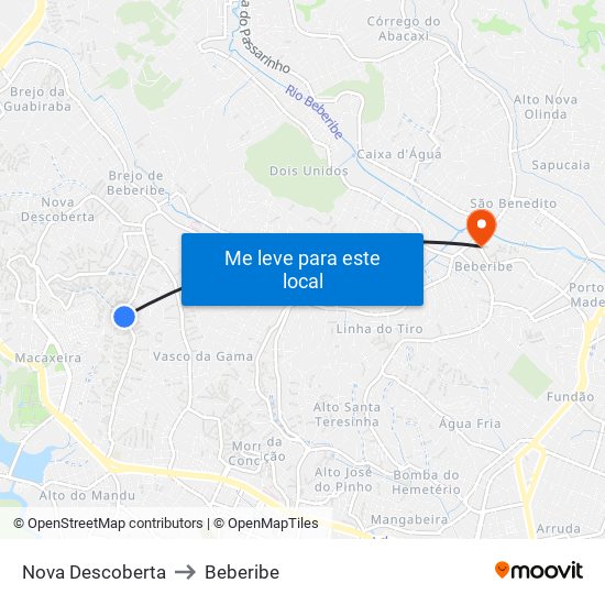 Nova Descoberta to Beberibe map