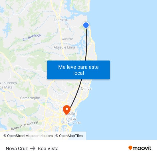 Nova Cruz to Boa Vista map