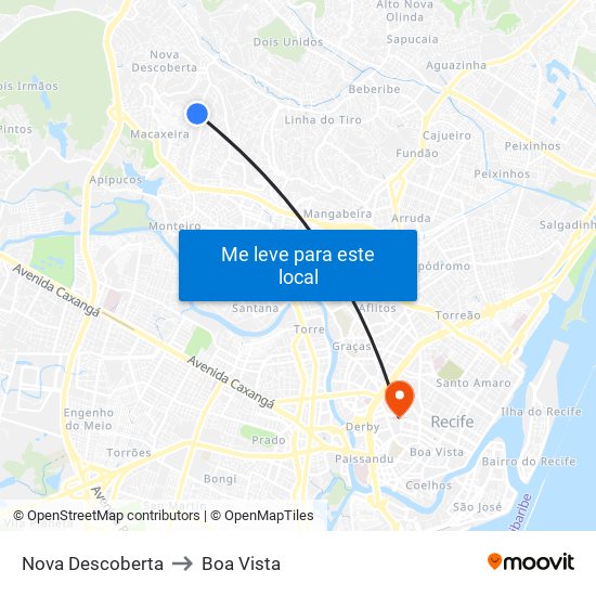 Nova Descoberta to Boa Vista map