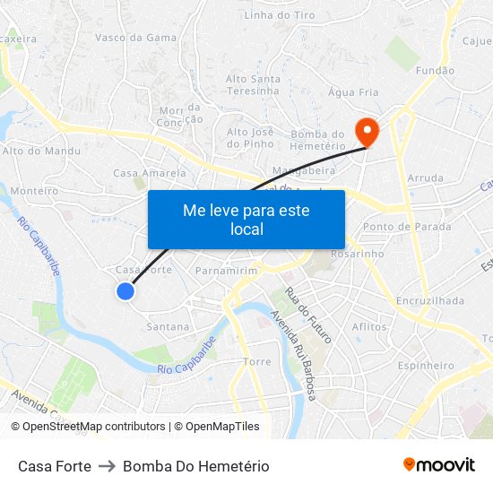 Casa Forte to Bomba Do Hemetério map