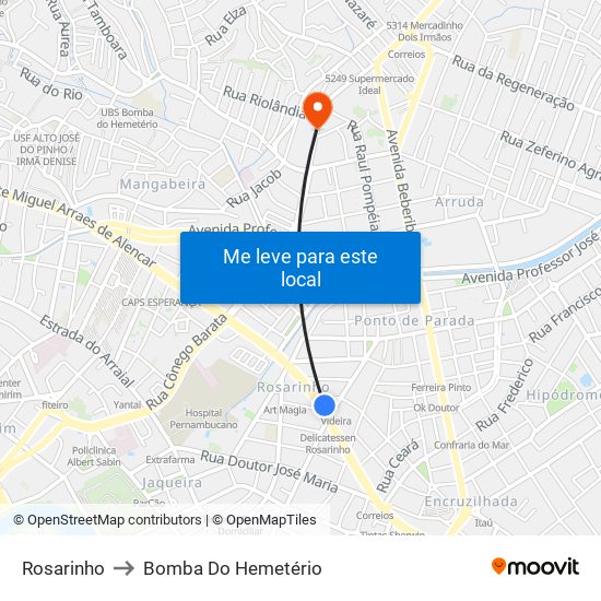 Rosarinho to Bomba Do Hemetério map