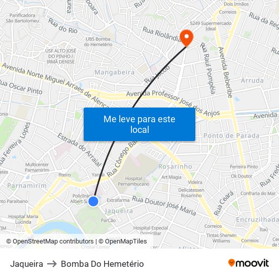 Jaqueira to Bomba Do Hemetério map