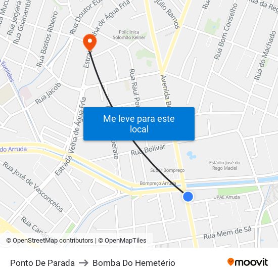 Ponto De Parada to Bomba Do Hemetério map