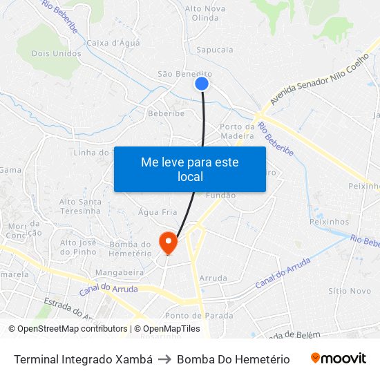 Terminal Integrado Xambá to Bomba Do Hemetério map