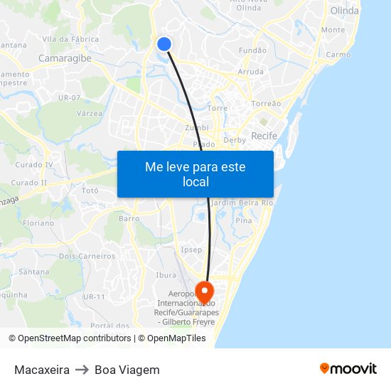 Macaxeira to Boa Viagem map