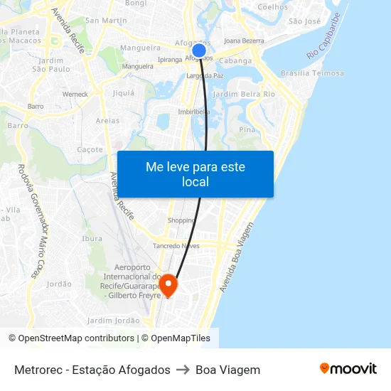 Metrorec - Estação Afogados to Boa Viagem map