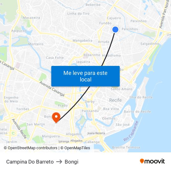 Campina Do Barreto to Bongi map